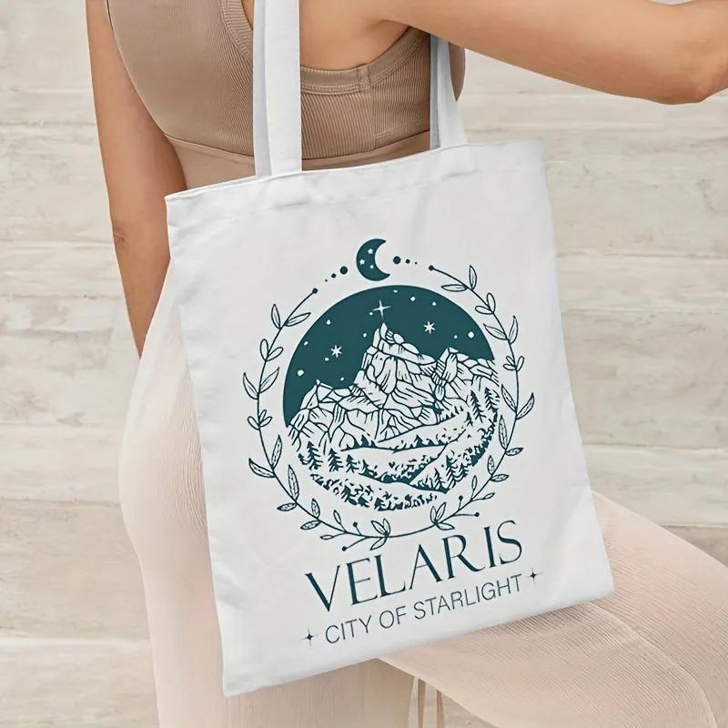 Velaris City of Starlight Pattern Canvas Tote Bag Beach Bag Fashion Shopping Bag  High Quality Supermarket Bag  hand
